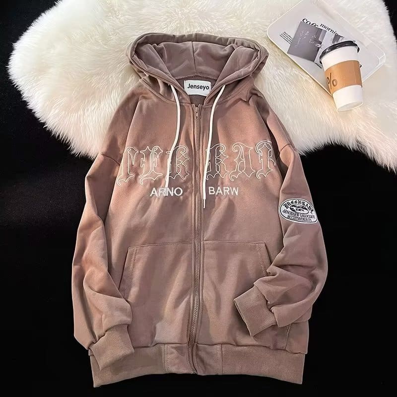 Retro Street Oversized Letter Print Hoodie Men’s Fashion Jacket