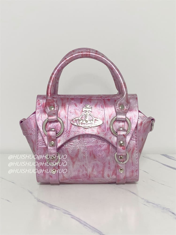 u1u1enne westwood crocodile pattern baguette shoulder bag saturn chain design