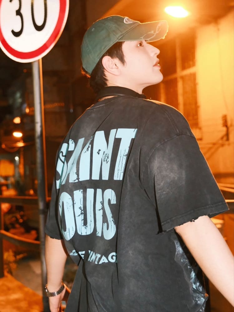 saint L**is splash-ink vintage washed vtg short sleeve t-shirt for men and women