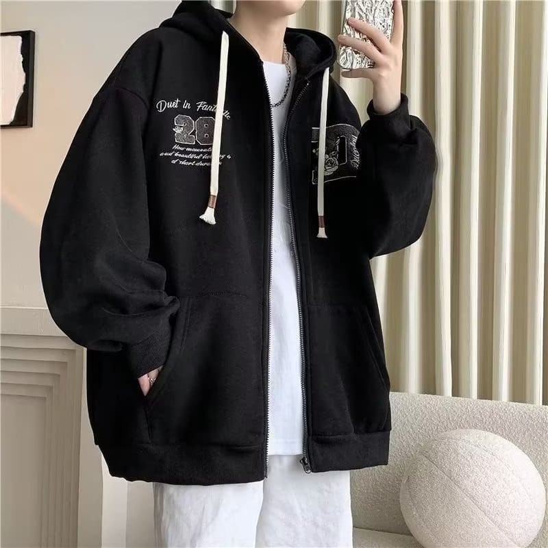 Retro Street Oversized Letter Print Hoodie Men’s Fashion Jacket
