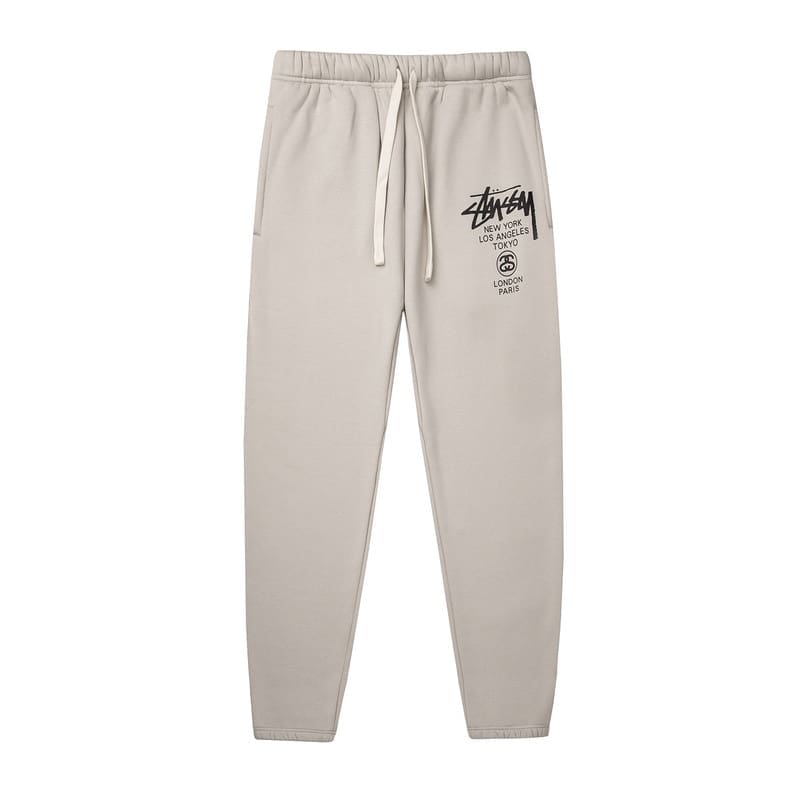 Stussy Sweatpants World Cruise High Street Fleece-Lined Loose Tapered Pants for Men and Women