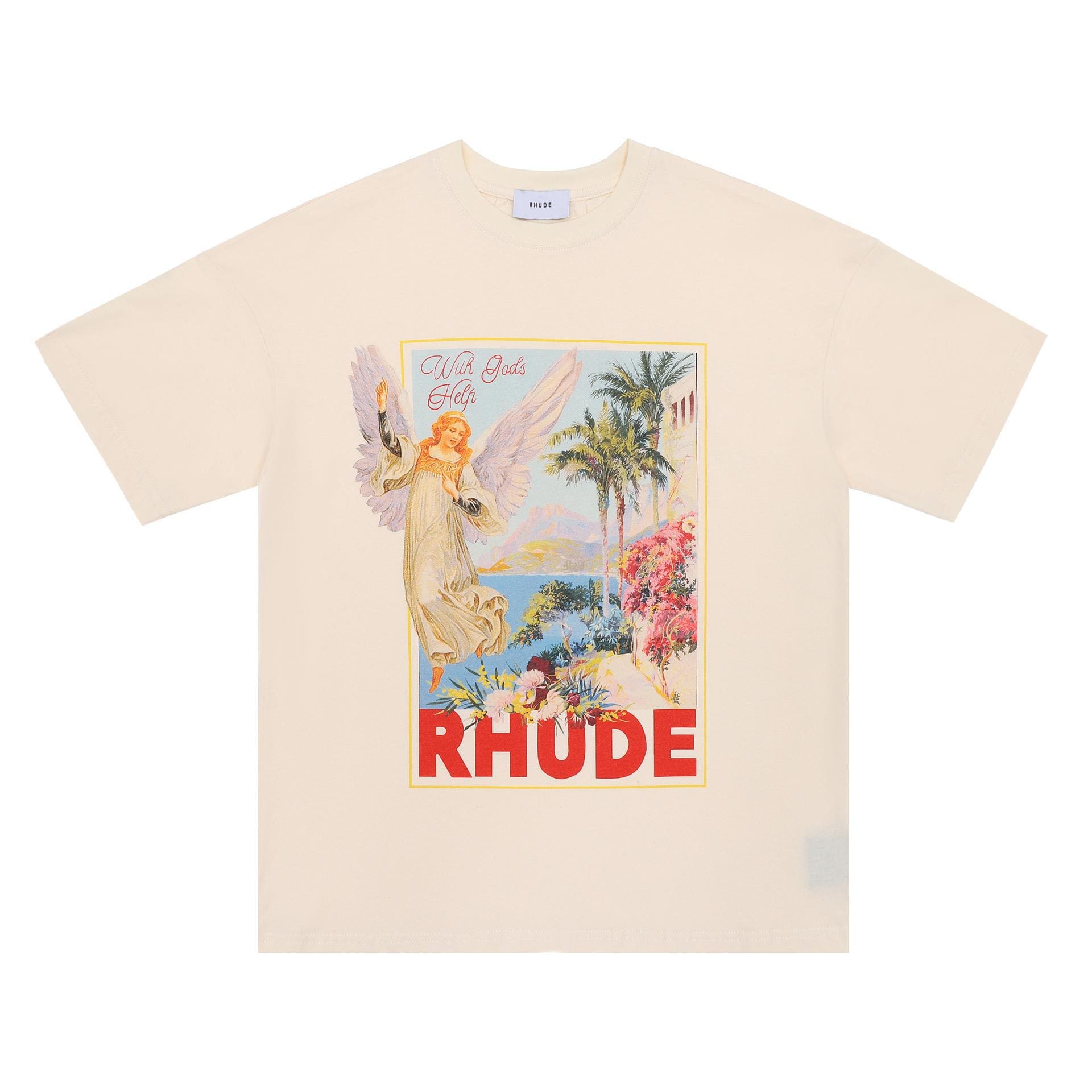 High Street Loose Oversized American Fashion Brand RHUDE Printed Short Sleeve T-Shirt for Couples