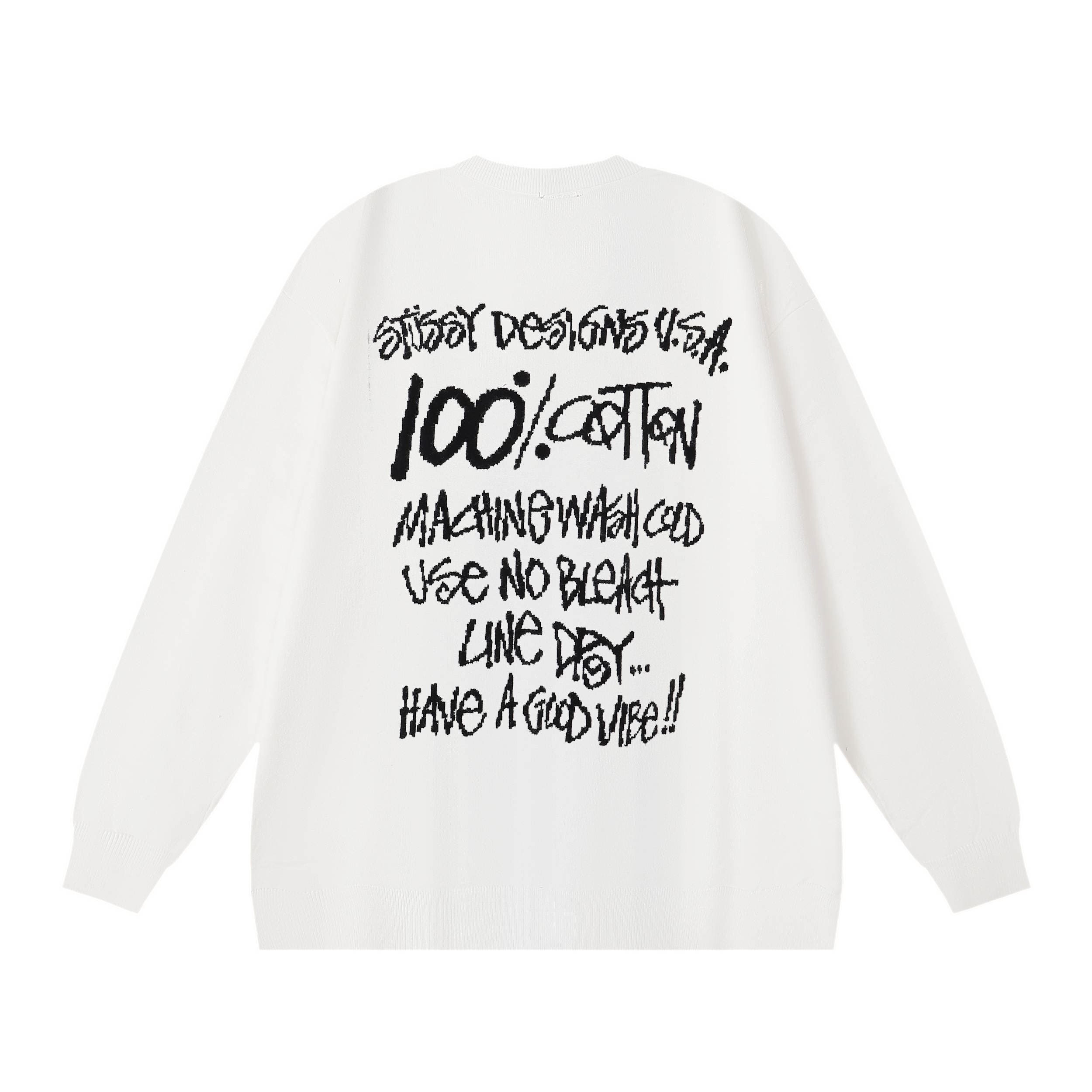 Stussy Logo Jacquard Round Neck Sweater for Men and Women