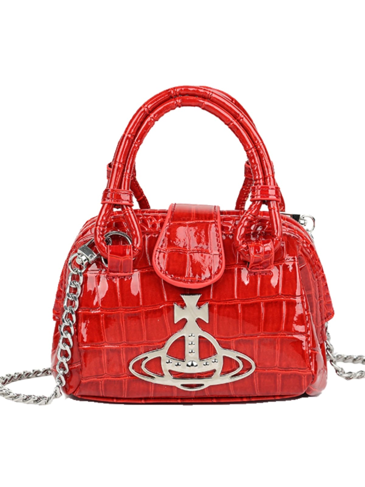 u1u1enne westwood crocodile pattern red chain small square bag for women