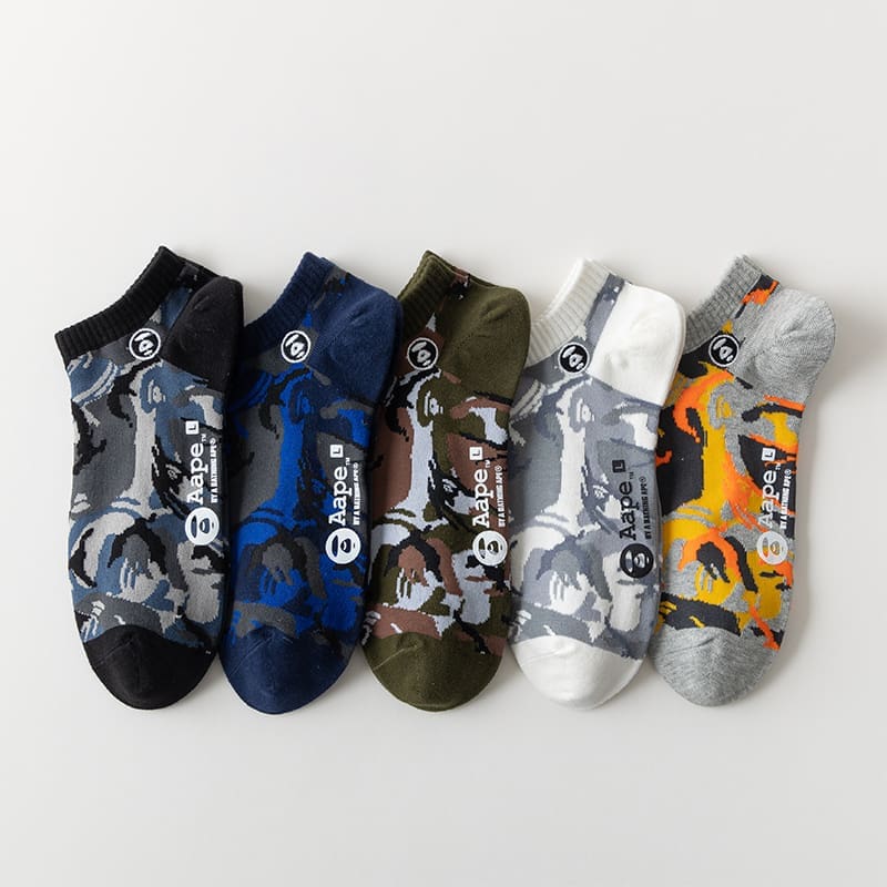 AAPE Summer Street Socks Camouflage Printed 5 Pairs Set for Men