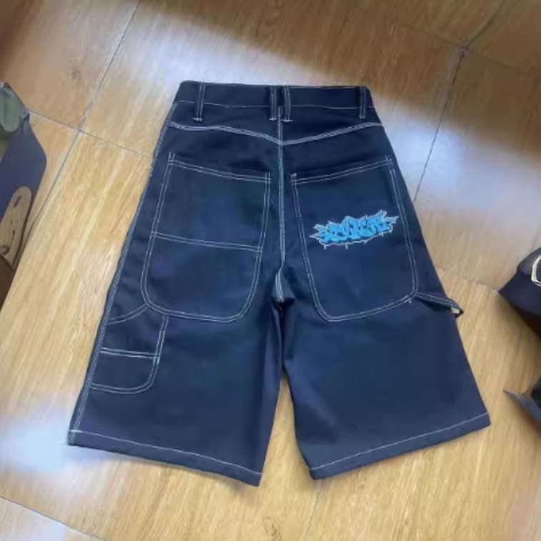 Minus Two Embroidered Denim Shorts Straight Leg Streetwear