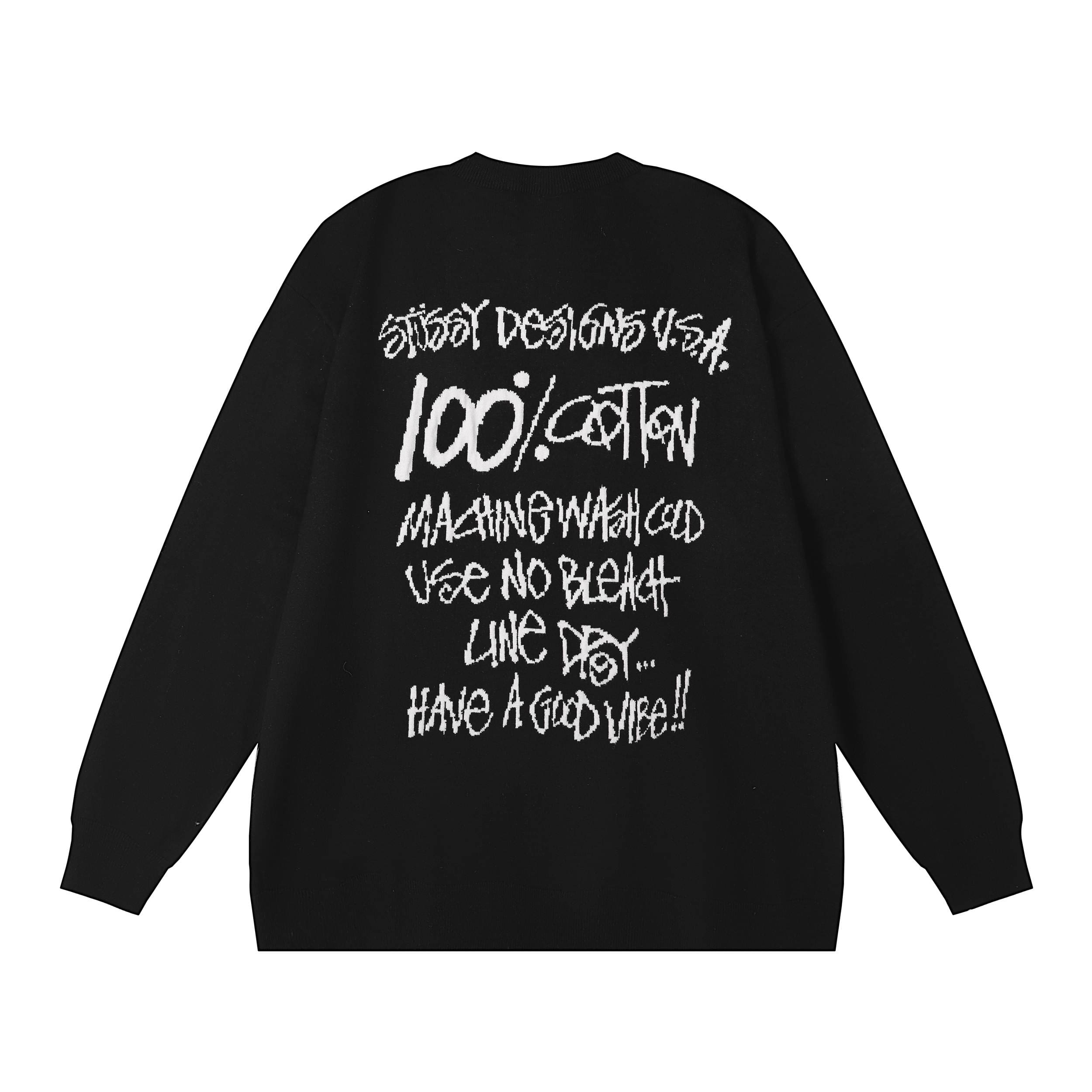 Stussy Logo Jacquard Round Neck Sweater for Men and Women