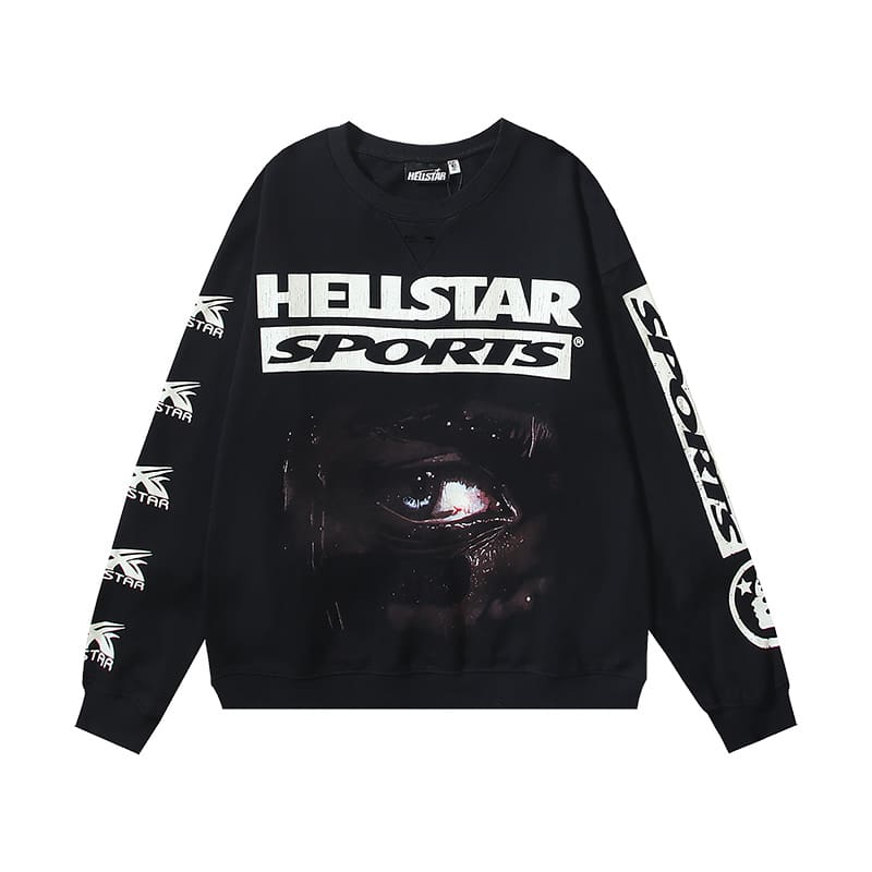 H*lst*r retro distressed hip hop letter logo printing loose cotton terry round neck sweater