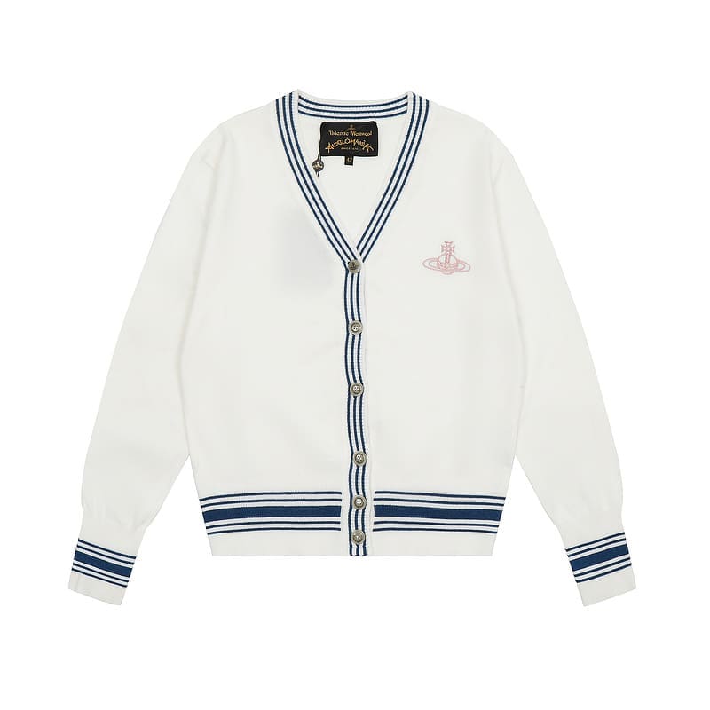 Vivienne Westwood Retro Contrast Cardigan Embroidered Logo Sweater for Men and Women
