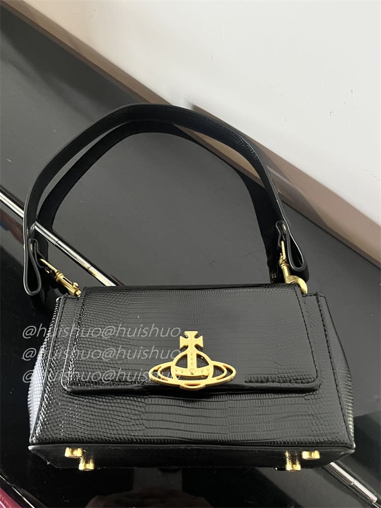 u1u1enne westwood crocodile pattern baguette shoulder bag saturn chain design