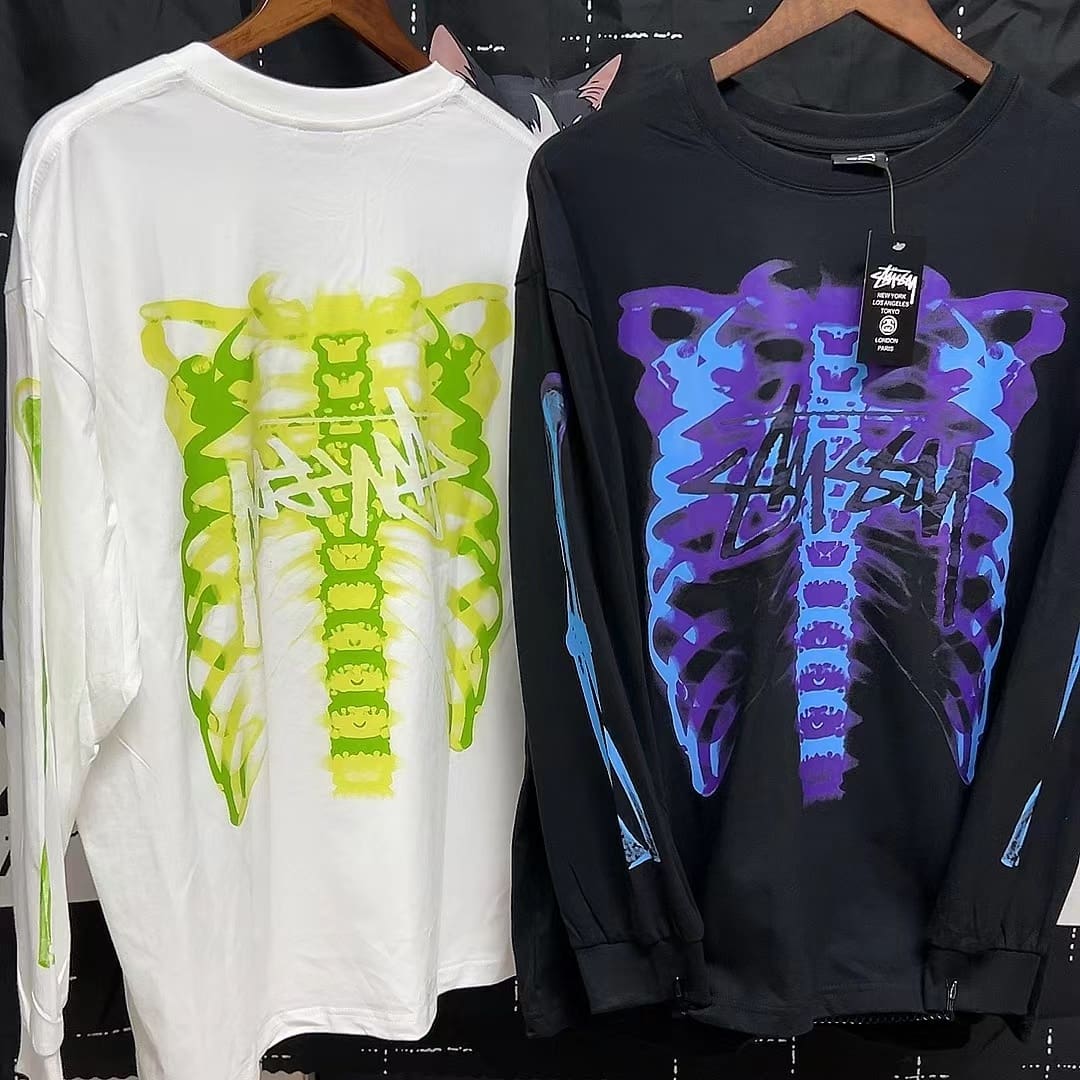 Stussy Skull X-Ray Print Long Sleeve T-Shirt for Men and Women