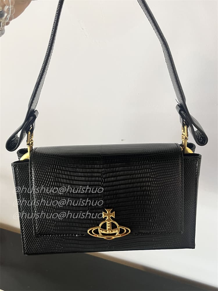 u1u1enne westwood crocodile pattern baguette shoulder bag saturn chain design