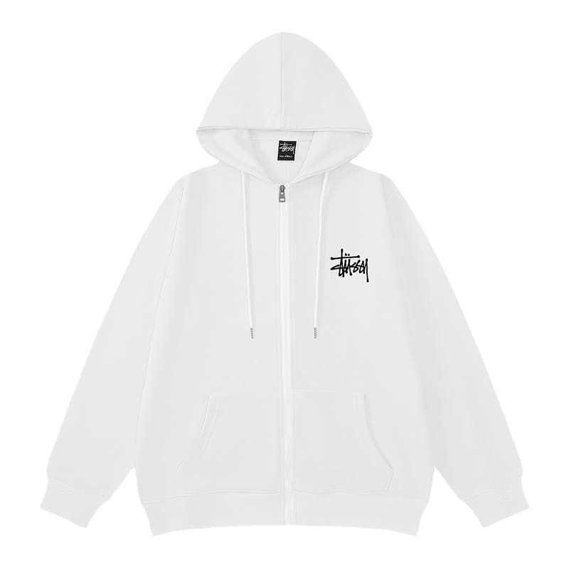 Stussy Letter Print Cotton Cardigan Sweater Hooded Coat
