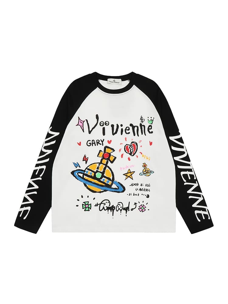 u1u1enne westwood splash-ink embroidered long sleeve t-shirt for men and women