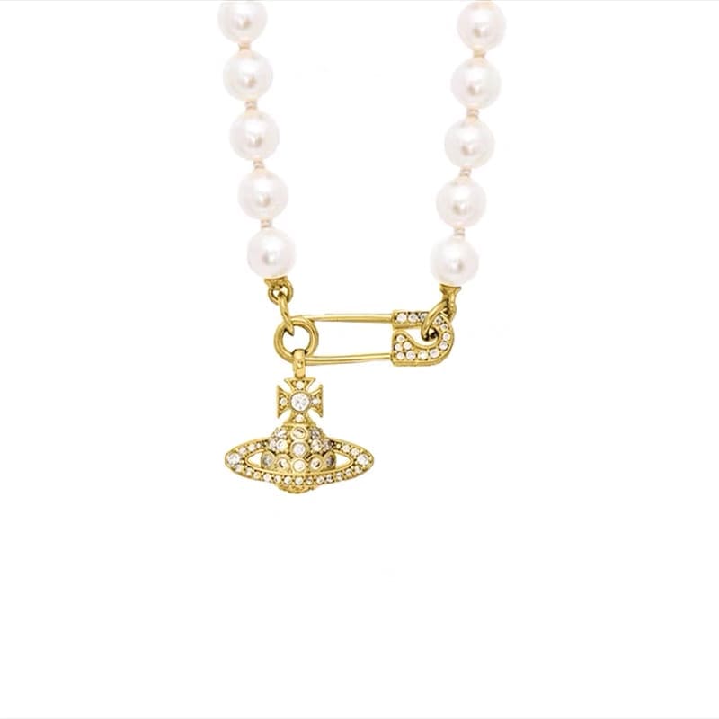 u1u1enne westwood saturn pin pearl necklace for women luxury clavicle chain