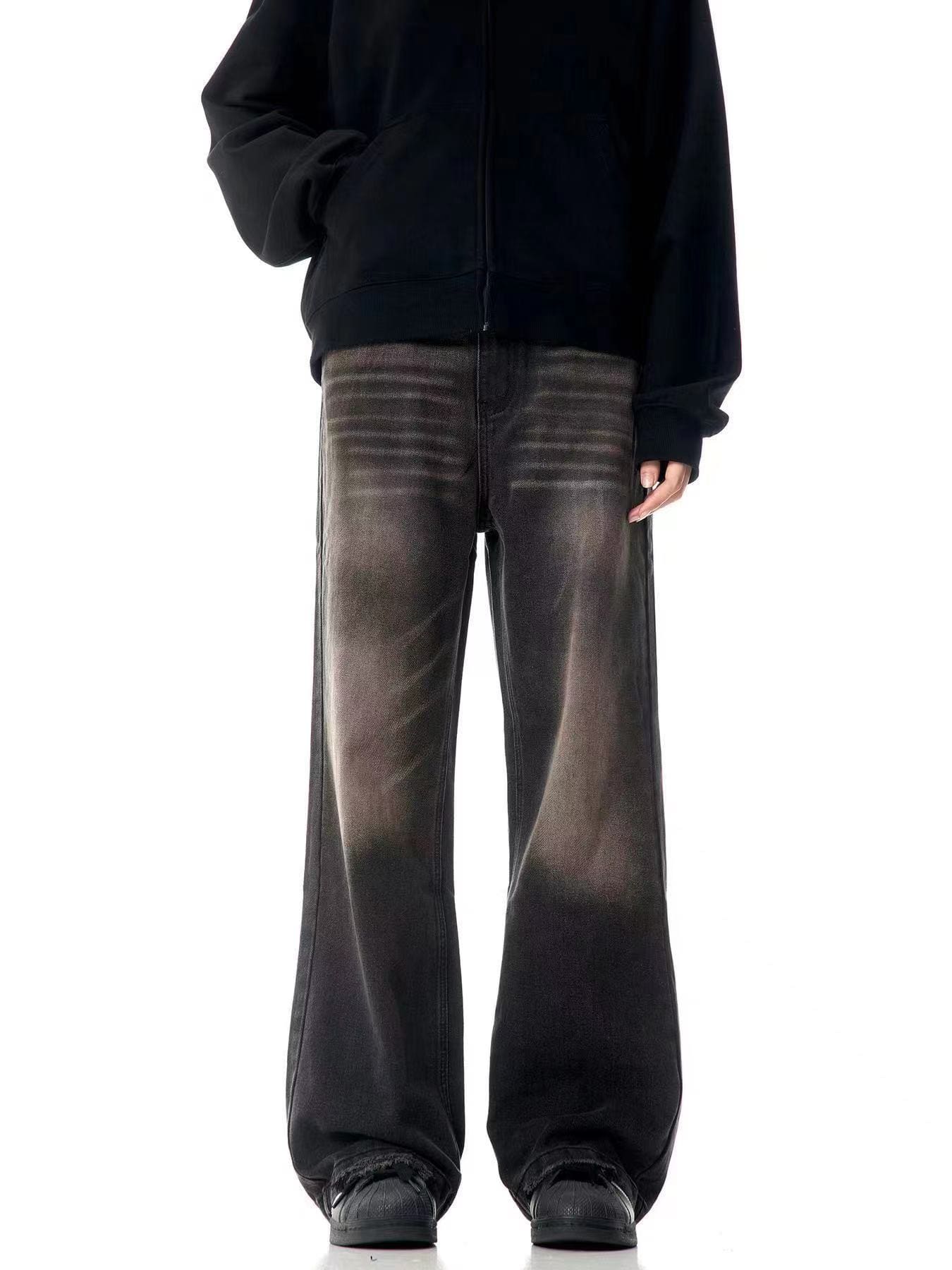 Vujade style washed distressed Vintage jeans wide leg men’s and women’s same American style loose vibe trousers