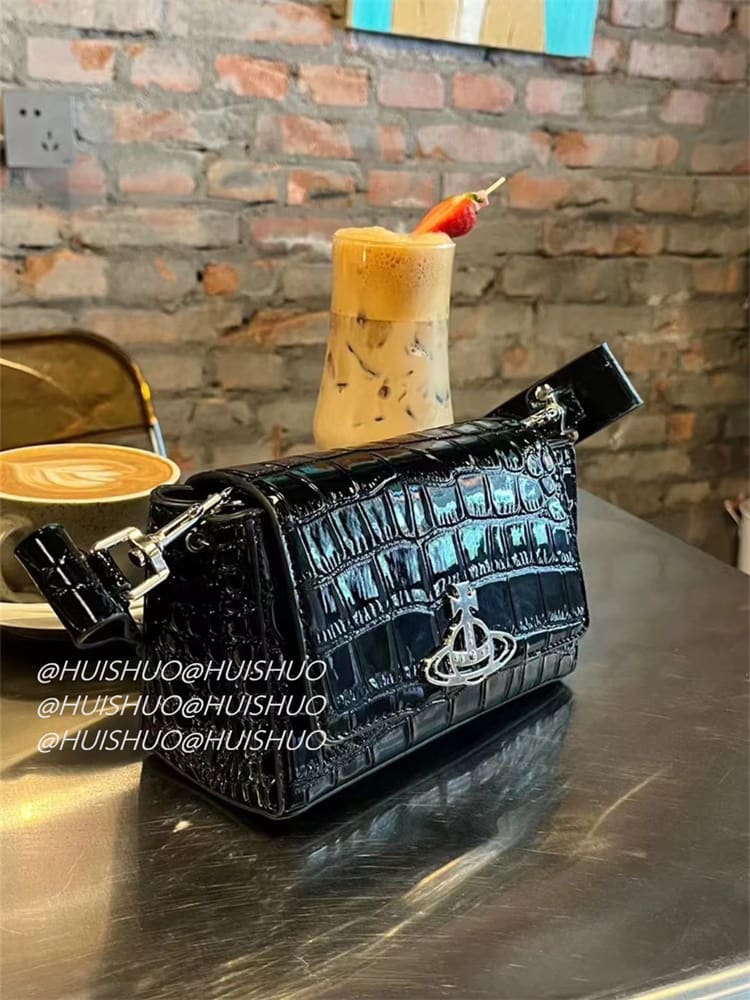 u1u1enne westwood crocodile pattern baguette shoulder bag saturn chain design