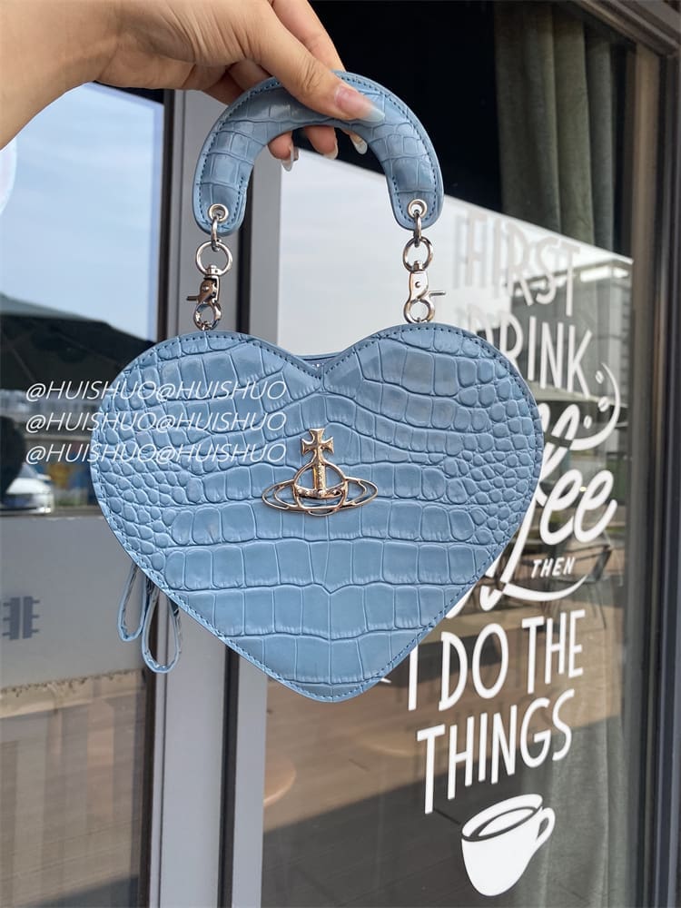 u1u1enne westwood crocodile pattern baguette shoulder bag saturn chain design