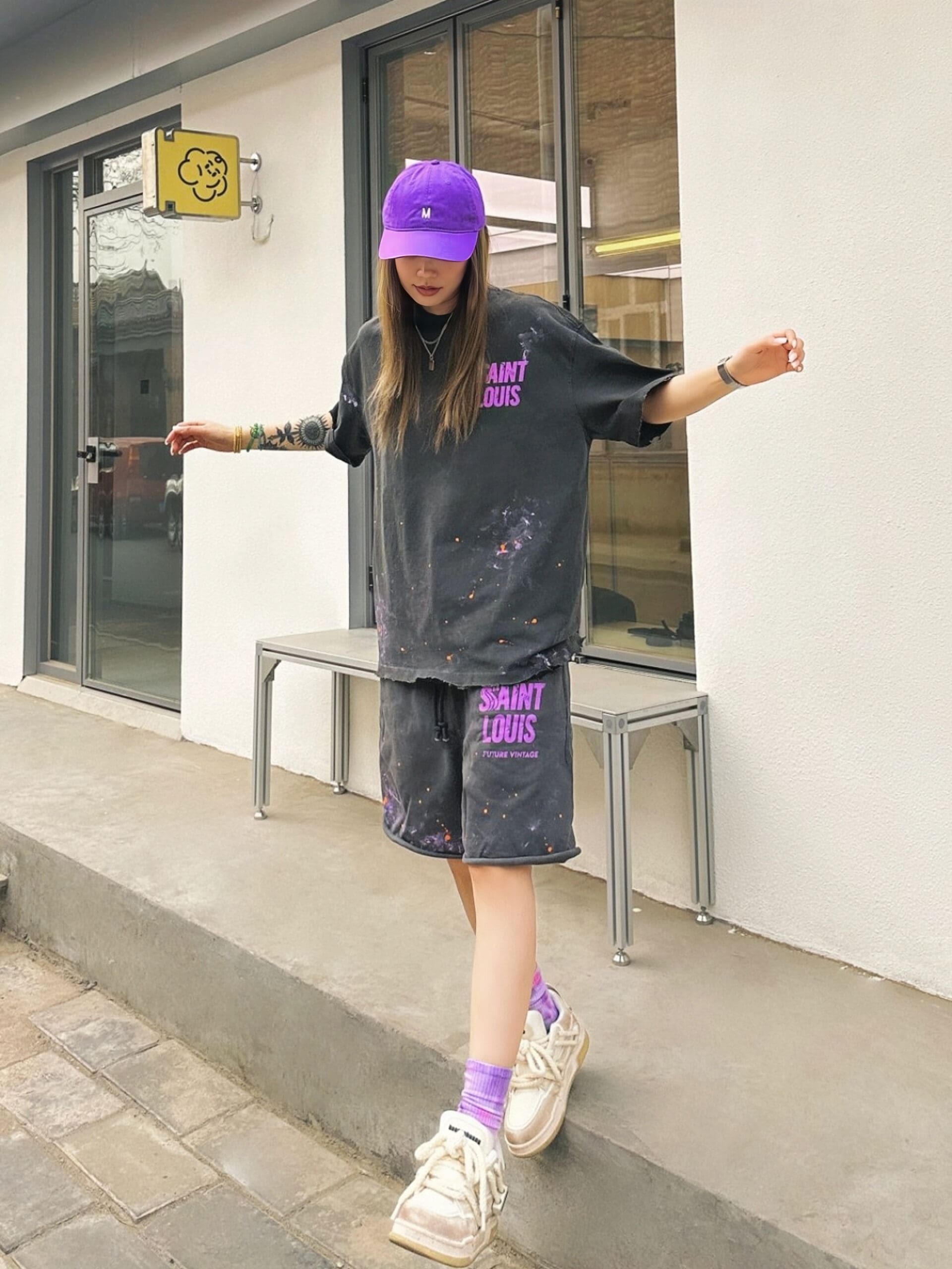 saint L**is splash-ink vintage washed vtg short sleeve t-shirt for men and women