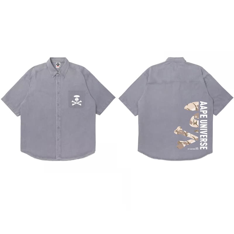 AAPE Loose Cotton Oxford Short Sleeve Shirt for Men and Women