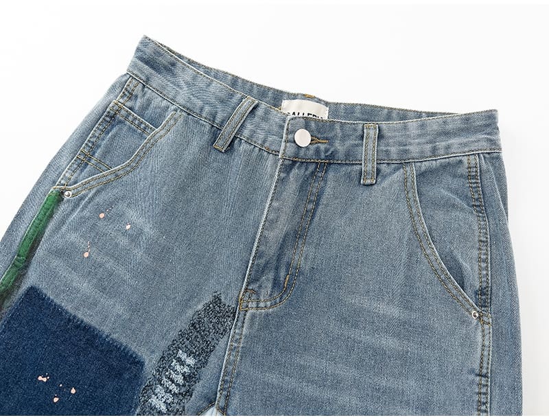 Gallery Dept Contrast Color Splash-Ink Design Denim Trousers Slightly Flared