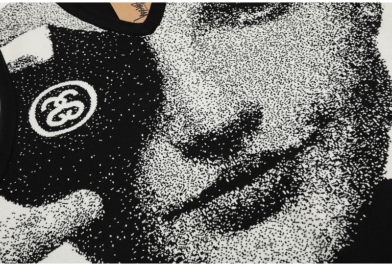 Stussy Jacquard V-Neck Sleeveless Knitted Sweater Vest for Men and Women