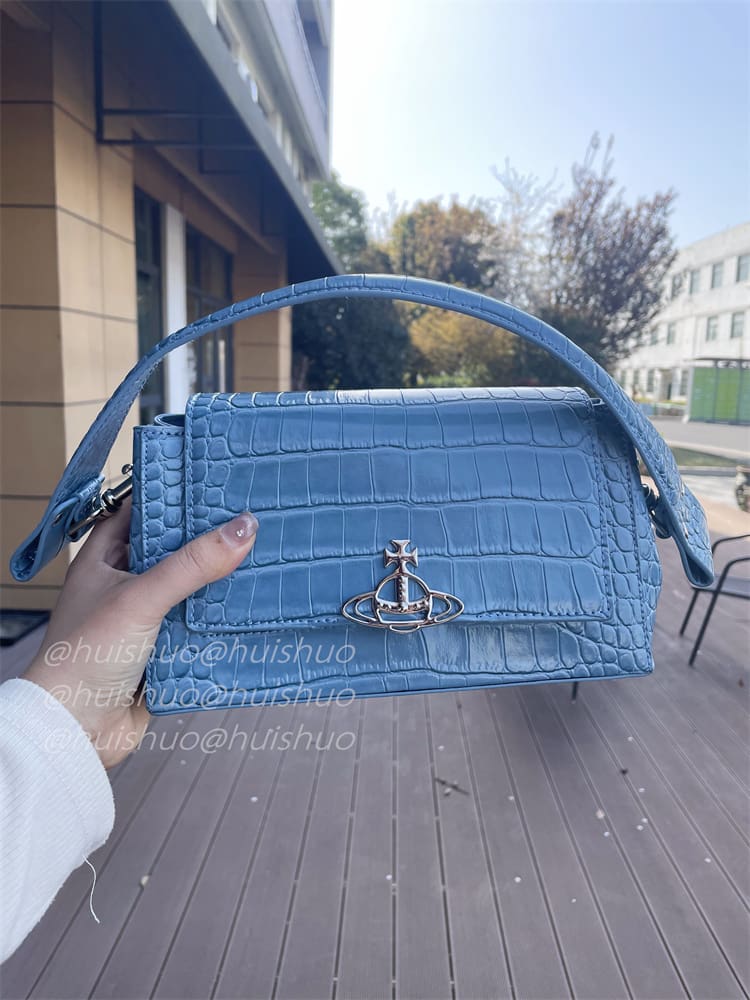 u1u1enne westwood crocodile pattern baguette shoulder bag saturn chain design