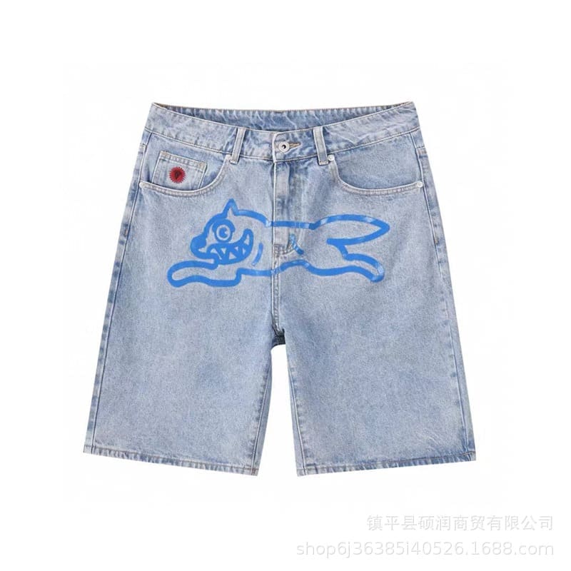 ICECREAM Flying Dog Print Wide Leg Denim Trousers for Men and Women
