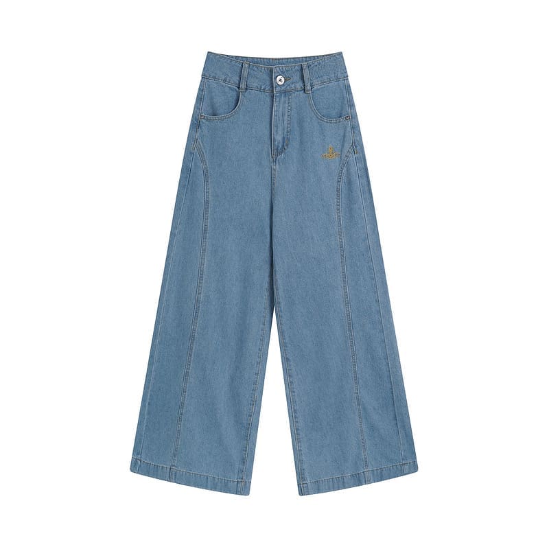 u1u1enne westwood saturn logo embroidered high waist wide leg denim trousers for women