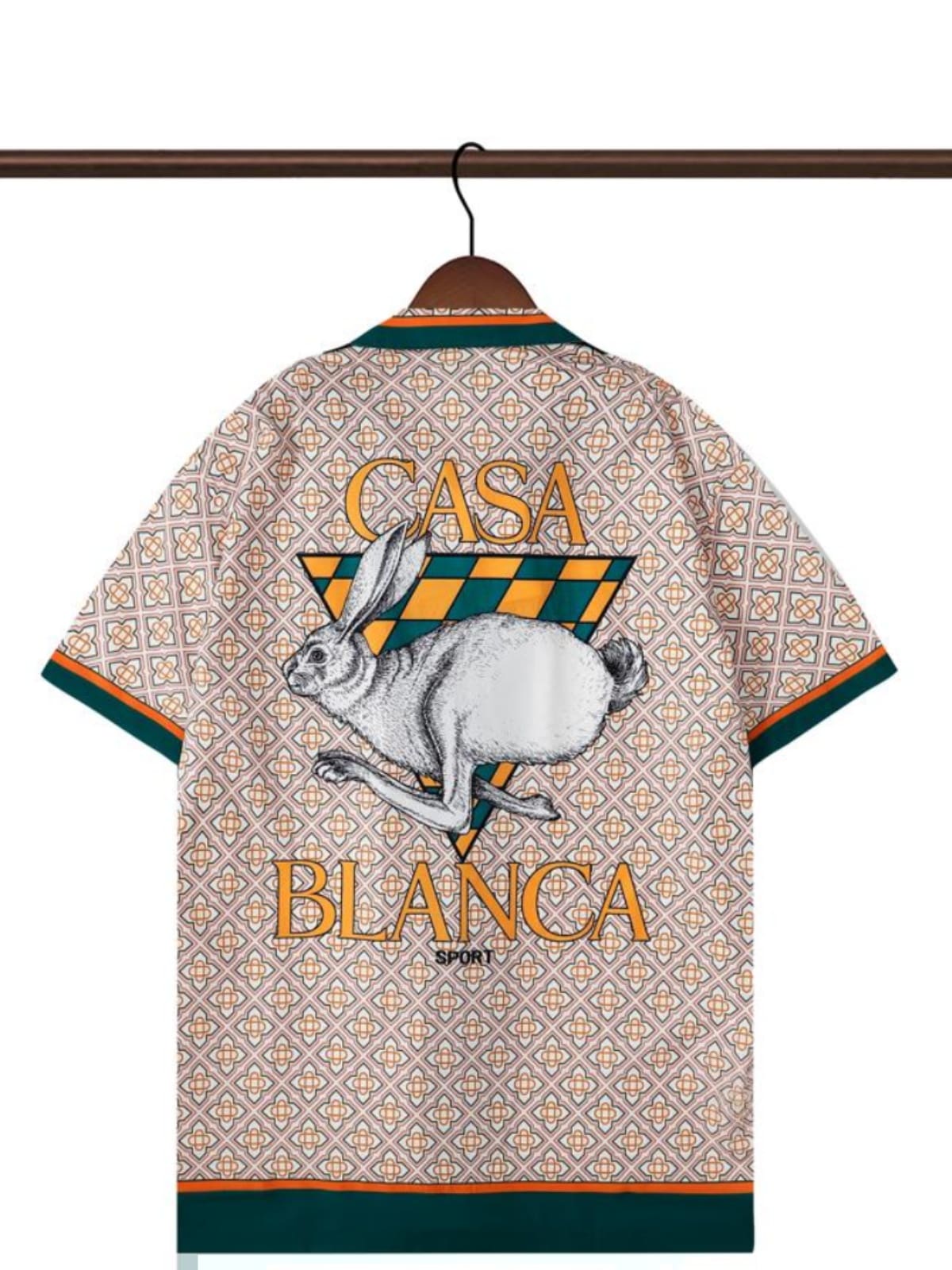 Casablanca Orange Plaid Rabbit Sports Casual Short Sleeve Shirt for Men and Women