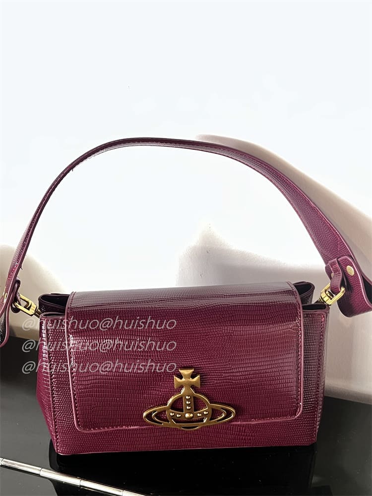 u1u1enne westwood crocodile pattern baguette shoulder bag saturn chain design