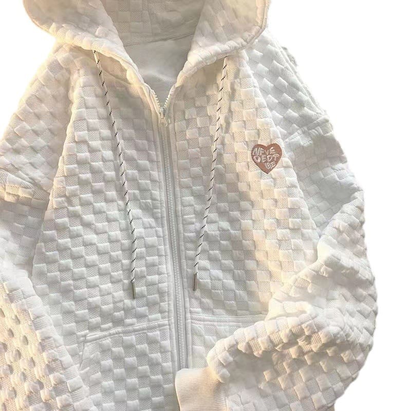 Waffle Knit Hoodie Women’s Loose Cardigan Korean Style