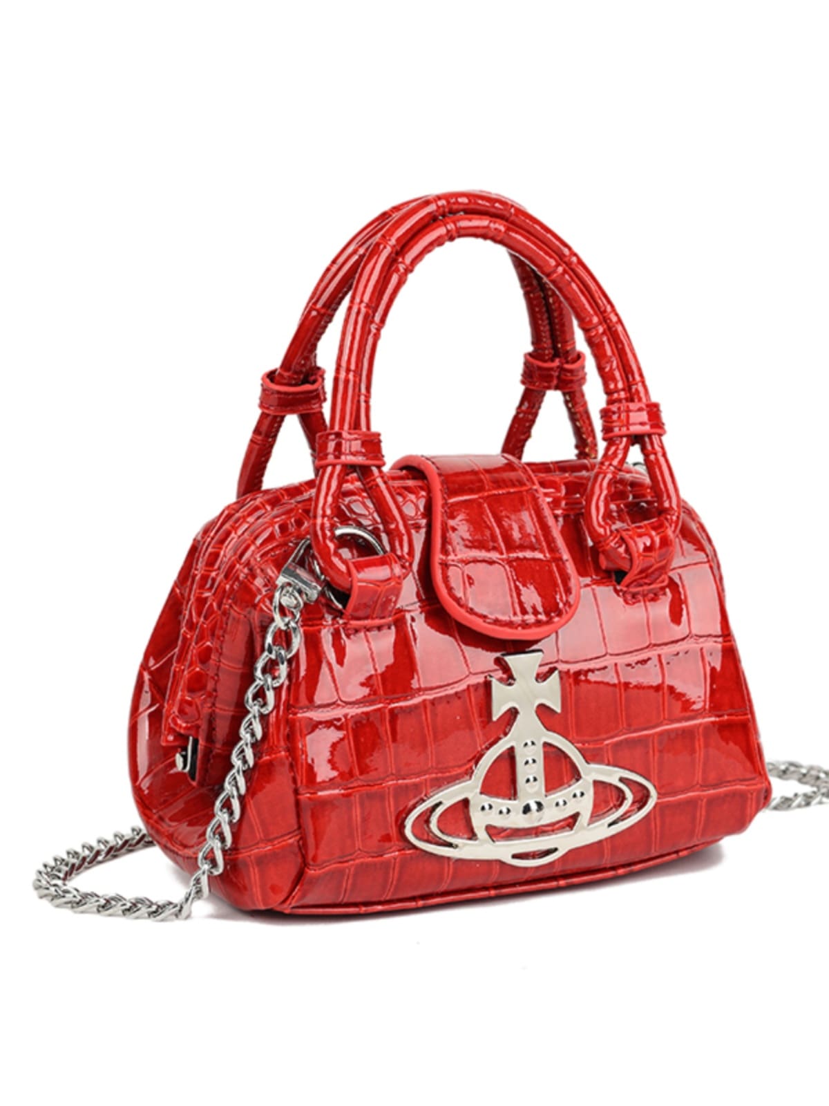 u1u1enne westwood crocodile pattern red chain small square bag for women