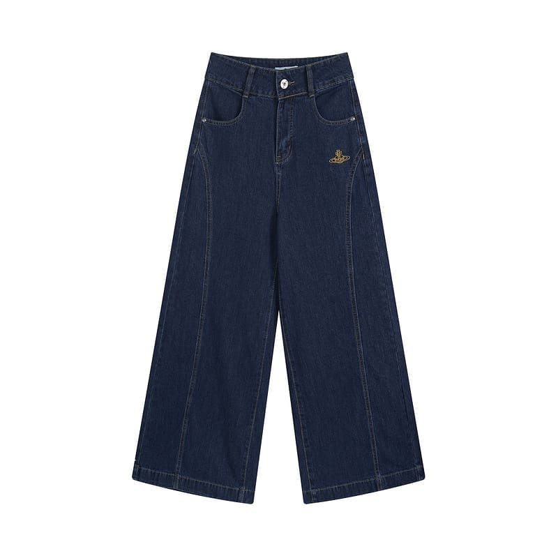 u1u1enne westwood saturn logo embroidered high waist wide leg denim trousers for women