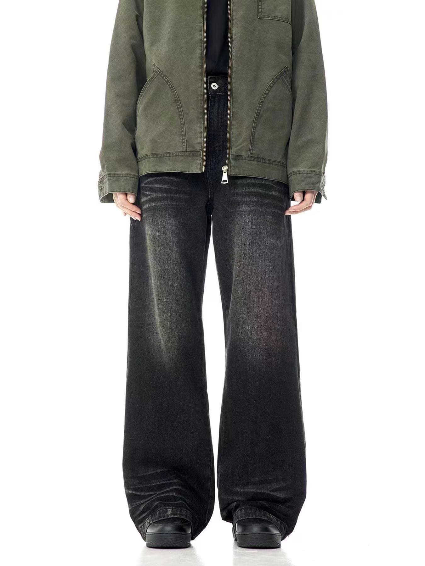 Vujade style washed distressed Vintage jeans wide leg men’s and women’s same American style loose vibe trousers