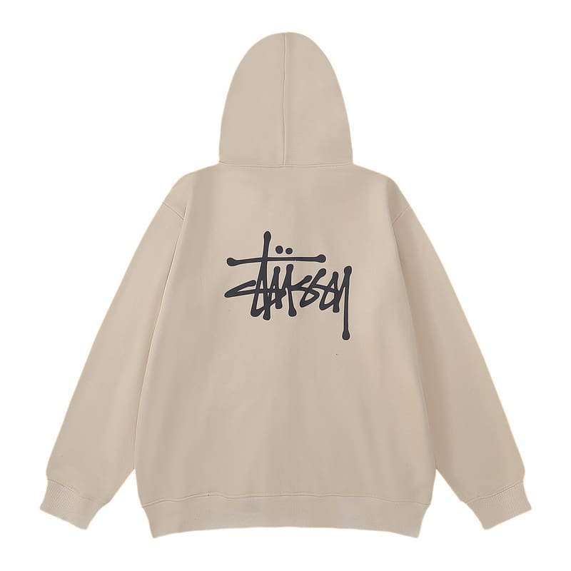 Stussy Letter Print Cotton Cardigan Sweater Hooded Coat