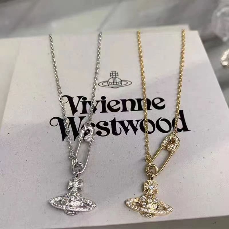 Vivienne Westwood Saturn Pin Necklace Clavicle Chain for Women