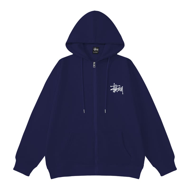 Stussy Letter Print Cotton Cardigan Sweater Hooded Coat