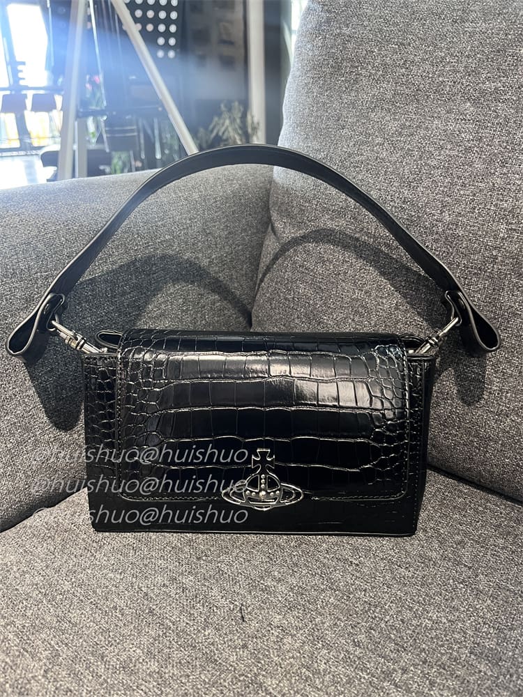 u1u1enne westwood crocodile pattern baguette shoulder bag saturn chain design