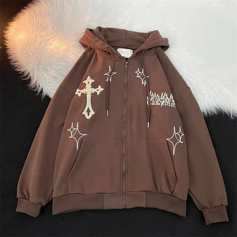Retro Street Oversized Letter Print Hoodie Men’s Fashion Jacket