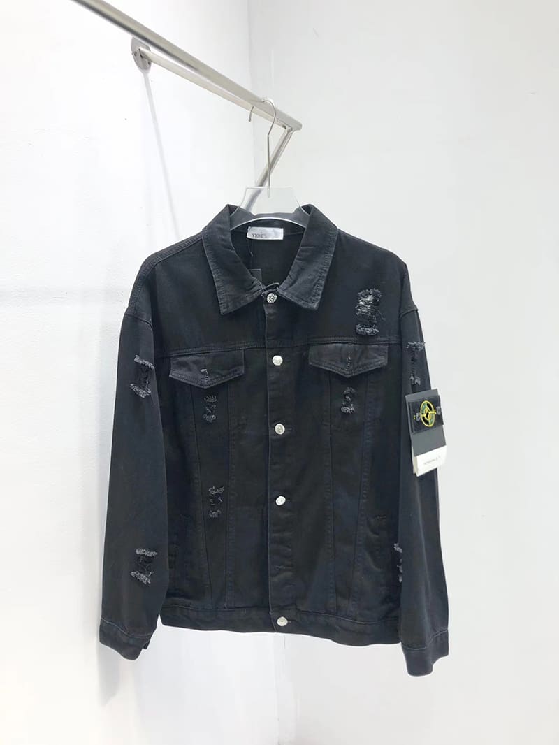 Stone Island Ripped Denim Jacket Retro Washed Casual Long Sleeve for Men and Women
