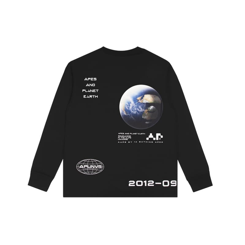 AAPE Ape Head Earth Print Long Sleeve T-Shirt for Men and Women