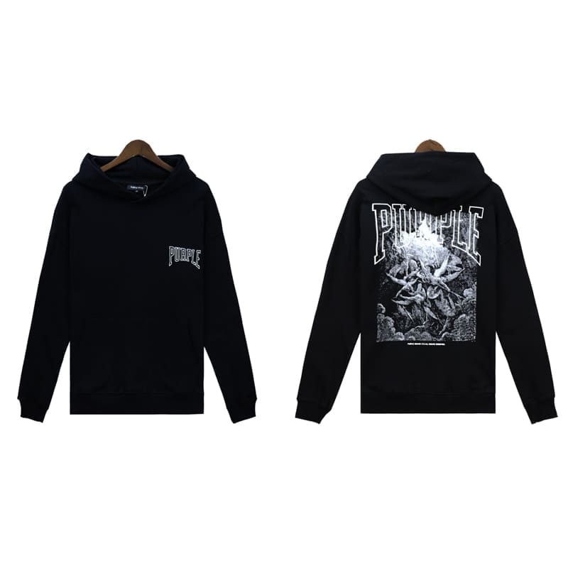 pu*re b*and logo printed washed casual hooded sweater for men and women