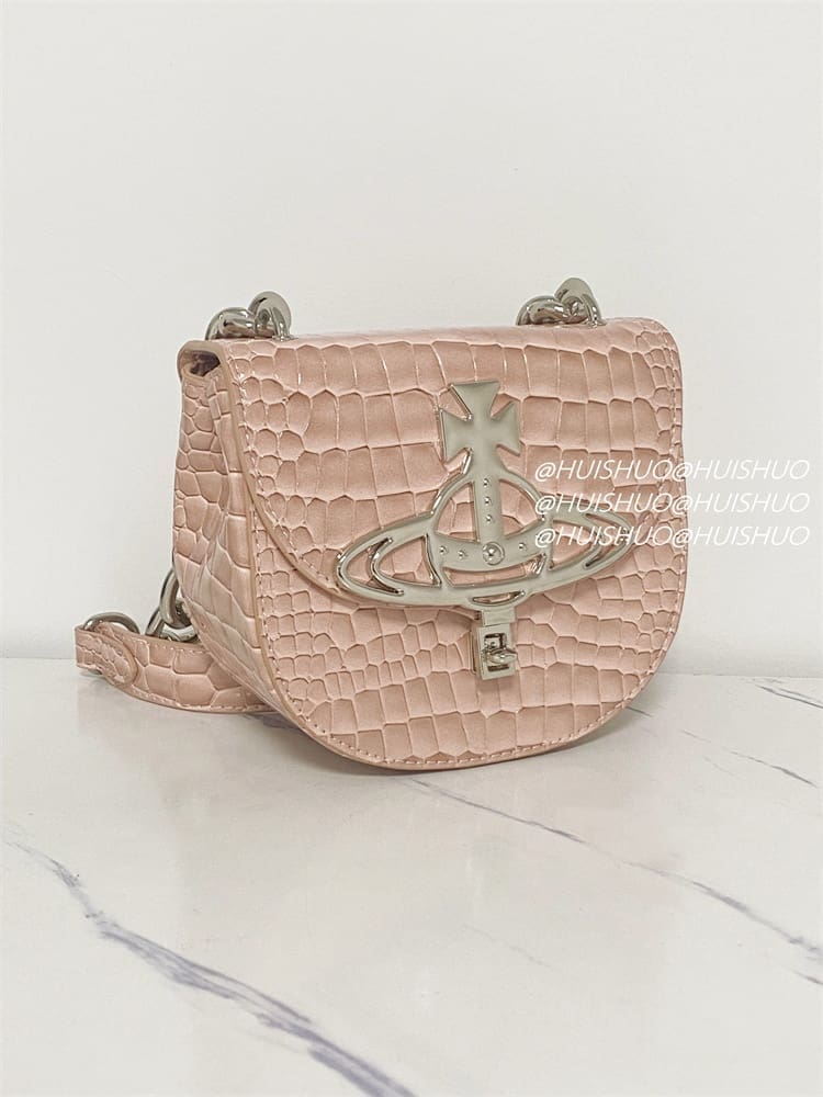 u1u1enne westwood crocodile pattern baguette shoulder bag saturn chain design