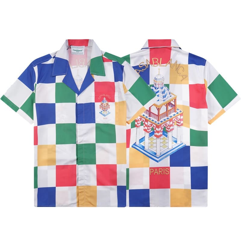 Casablanca Printed Beach Short Sleeve Shirt for Men Spring and Summer