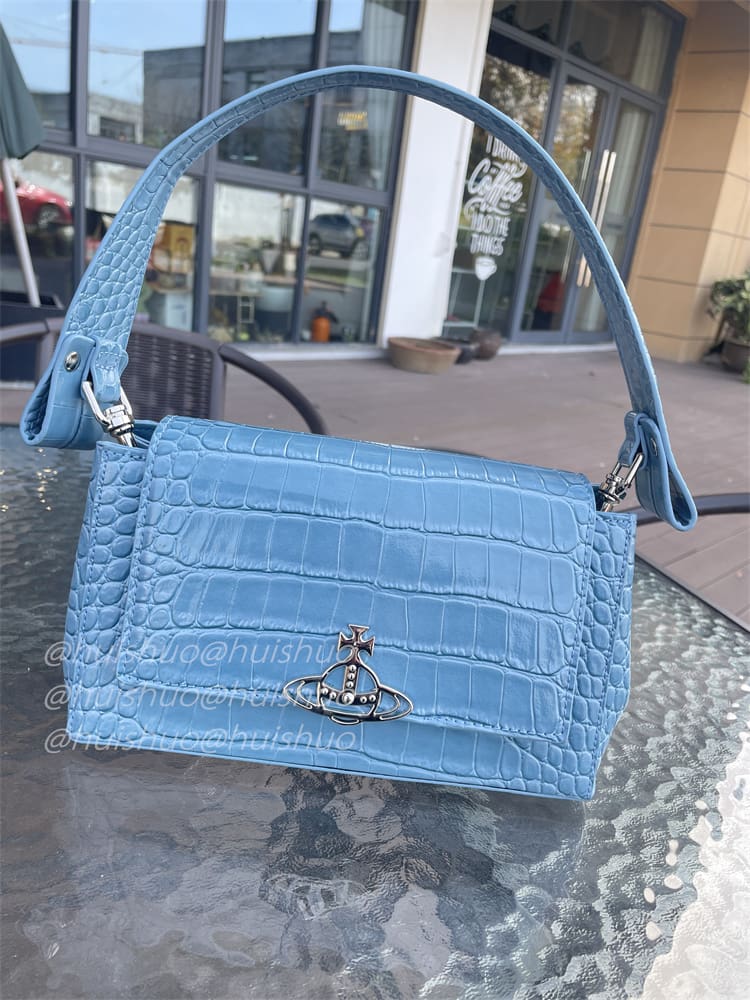 u1u1enne westwood crocodile pattern baguette shoulder bag saturn chain design