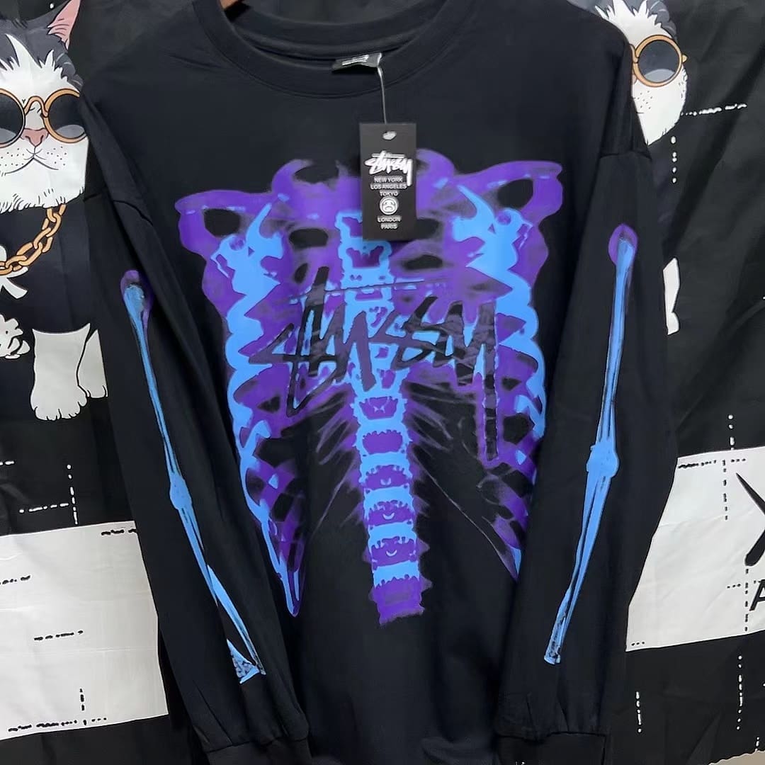 Stussy Skull X-Ray Print Long Sleeve T-Shirt for Men and Women