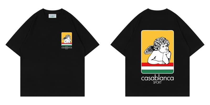 Casablanca Retro Hip Hop Stamp Print T-Shirt for Men and Women