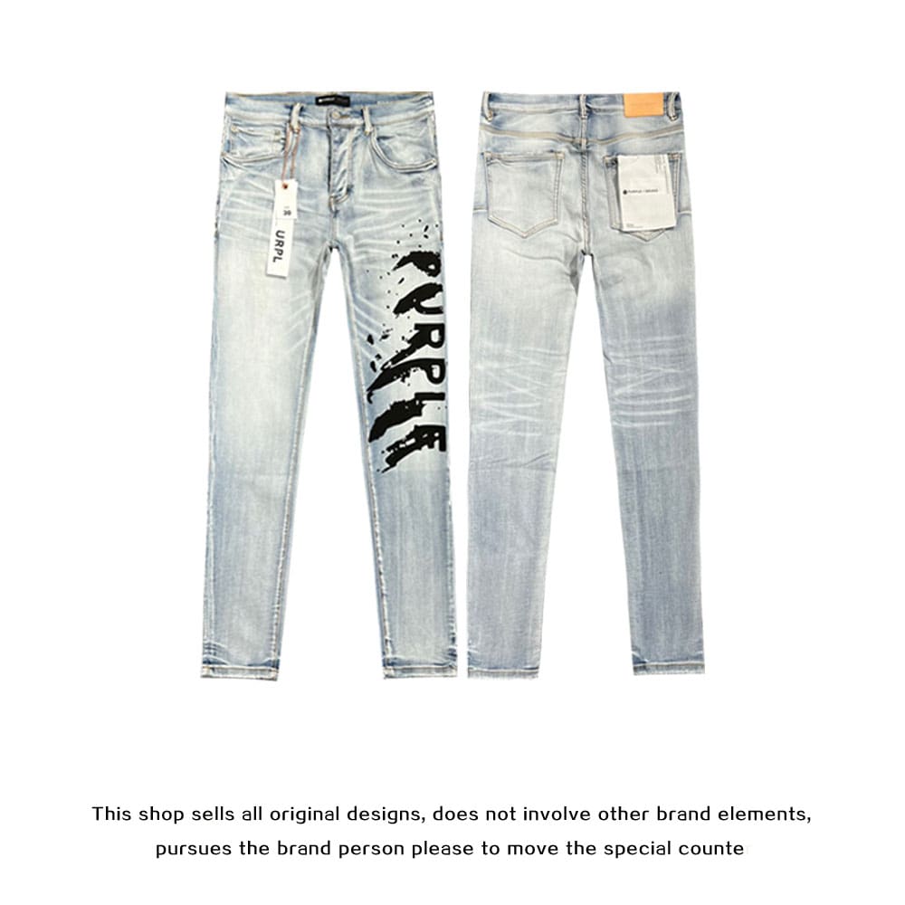 pu*re b*and slim stretch jeans with washed ink splash for men and women