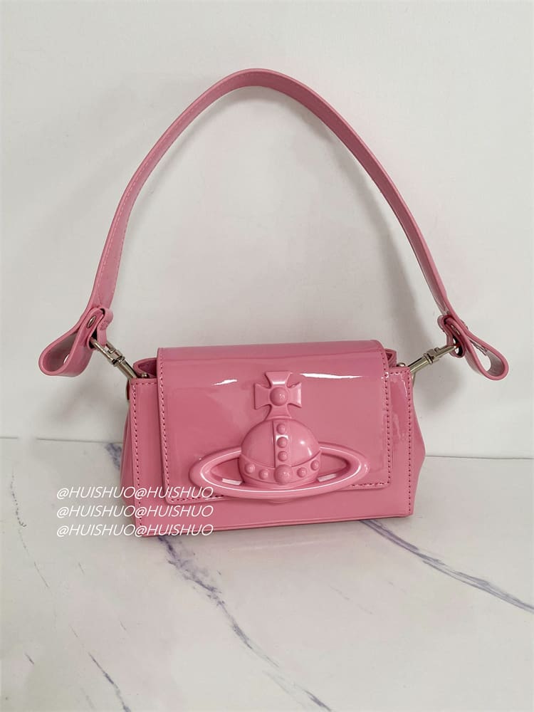 u1u1enne westwood crocodile pattern baguette shoulder bag saturn chain design